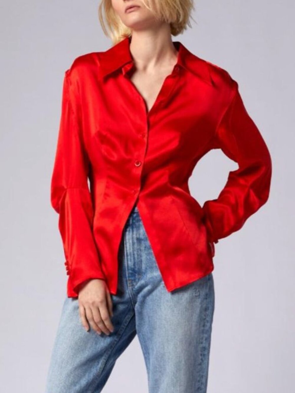 Equipment Femme Bailey Long-Sleeve Button-Up 100% Silk Bright Red Top Sz 2